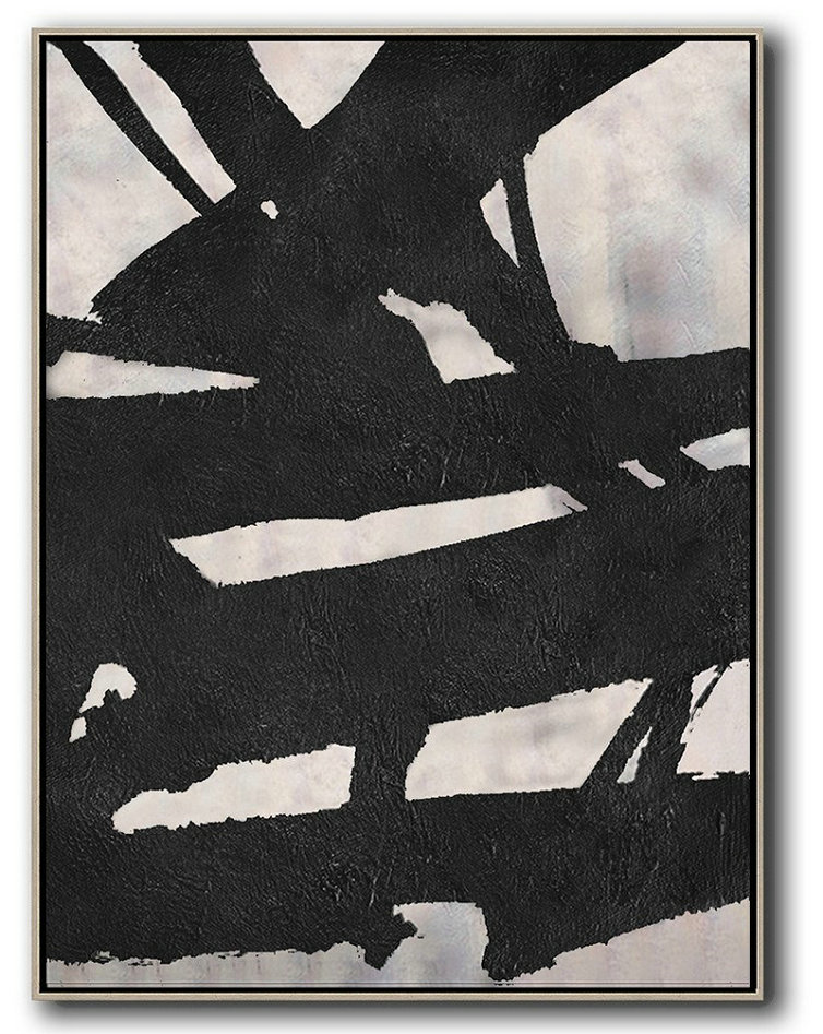 Hand Painted Extra Large Abstract Painting,Black And White Minimal Painting On Canvas - Large Living Room Wall Decor
